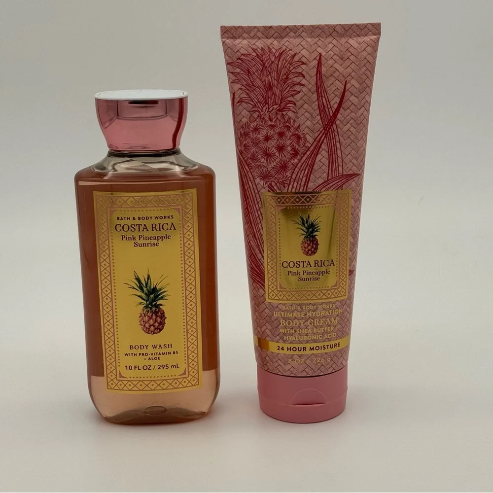 Bath & Body Works Pink Pineapple Sunrise Body Cream & Body Wash Tropical Set NWT